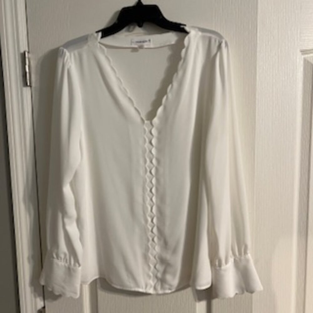 Calvin Klein Women's Scalloped Shear Blouse Lined With Long Sleeves  XL